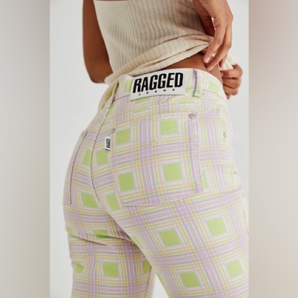 The Ragged Priest Trail Denim Jeans Green Check, Sz 26